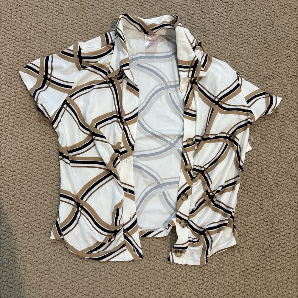 No Boundaries Patterned Button-Up Top - Black, White, Tan